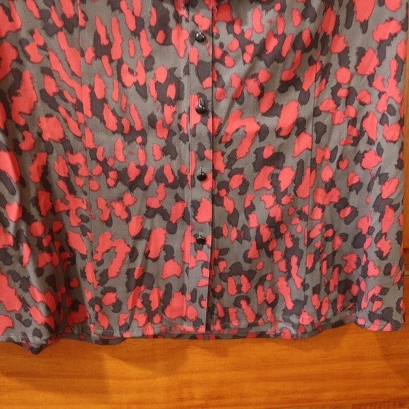 Classiques Entier Coral Print Animal  Print Button Up Ruffle Blouse LG Silk - Picture 5 of 12